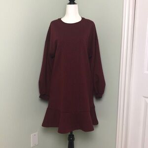 💙 S 💙 NWT Anthro Dress Wine Floral Texture Puffed Sleeves Tunic​